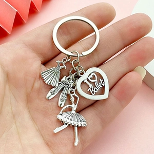 Silver ballerina keychain featuring tutu, ballet shoes, and I love ballet heart charm
