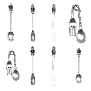 Vintage silver alloy miniature tableware charms with crown handles for DIY jewelry making