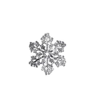 Glistening silver snowflake ornament with detailed hexagonal crystal structure for tree decor
