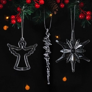 Acrylic Clear Christmas Tree Hanging Ornaments Snowflake Angel Icicle For Wedding Party Holiday Festive Home Decoration
