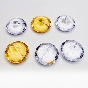 Set of six faceted round crystal gemstones in clear and amber for table decoration