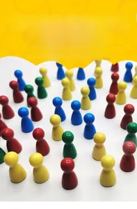 Colorful acrylic game pawns in red, blue, yellow, and green for board game accessories
