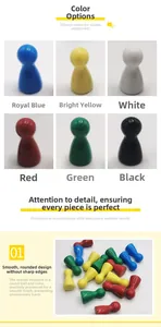 Close-up of colorful acrylic game pawns in six vibrant colors for tabletop board games