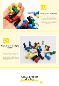 Colorful plastic pawn game pieces in high saturation colors for educational board games