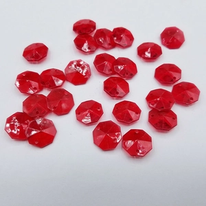 Cuentas octagonales de acrílico rojo facetado con doble orificio para boda y bricolaje