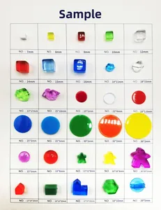 Size chart showing various dimensions and shapes for resin board game pieces and house tokens