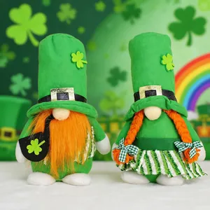 Gnome de la Saint-Patrick en Peluche Décoration Vert Trèfle Tomte Irlandais Figurine Nain Suédois Fait Main Maison