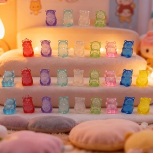 Luminous mini resin dog and bear figurines for car dashboard and DIY micro landscape decor