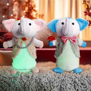 Luminous elephant plush toys in pink and blue with LED glowing bellies for Valentine gift