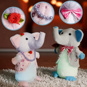 Glow elephant plush toy set with LED lights and cute accessories for Valentine gifts