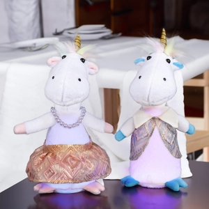 Light Up Plush Unicorn Hippo Stuffed Animal Toy With Artificial Pearl Dress Cute Pegasus Doll For Birthday Party Home Decor Kids Soft Toy