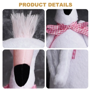 Cute white flamingo plush toy with pink bow tie and fluffy texture details