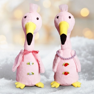 Pink flamingo plush dolls with glowing lights and romantic festive winter decorations