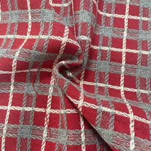 Red and white plaid knit fabric with thick texture for Christmas tree skirts and decor