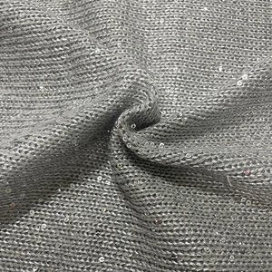 Grey chunky knit fabric with silver sequins for Christmas home textiles and fashion