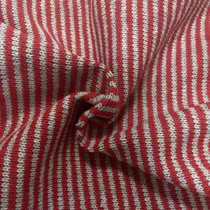 Red and white striped knitted fabric with soft wool-like texture for sweaters and scarves