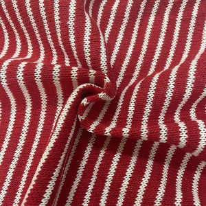 High-quality red and white horizontal striped ribbed knit fabric for autumn sweaters