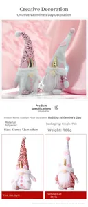 Pink plush gnome doll with sequins and heart decoration, 33x12x8cm soft holiday ornament