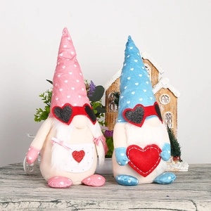 Pair of Valentine gnomes with heart sunglasses and sequins decor for couples gift