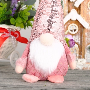 Pink Christmas gnome plush with sequin hat and white beard for festive home decoration