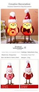 Detail of light-up Valentine's Day gnome birds with heart patterns and sequin textures