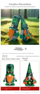 Detailed view of St. Patrick's Day gnome dolls with green hats and orange braids decorations