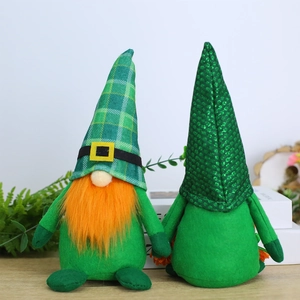 Green St. Patrick's Day gnomes with orange beards for Irish holiday party decoration