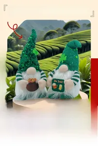 Detail of St. Patrick's Day gnomes with green sequins, shamrock and I'm Irish card
