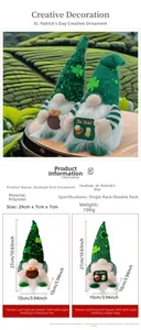Detail of St. Patrick's Day gnome featuring green sequins and clover patterns
