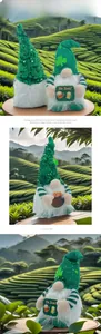 Detail of St. Patrick's Day gnomes featuring green sequins and clover patterns