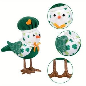 Glow St. Patrick's Day bird doll with shamrock patterns and green hat decoration