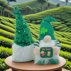 St. Patrick's Day faceless gnomes with green sequins hat and Lucky Irish clover design