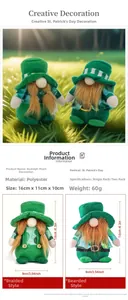 Gnome de la Saint-Patrick en peluche avec chapeau trèfle vert sur un fond d'herbe naturelle