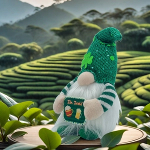 St. Patrick's Day gnome doll with green sequin hat and 'I'm Irish' sign in landscape