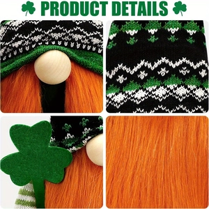 St. Patrick's Day gnome ornament detail with knitted hat and green felt clover accessory
