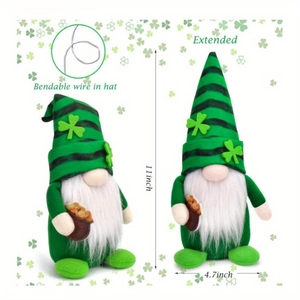 Detail of St. Patrick's Day gnome featuring bendable hat wire and clover decorations