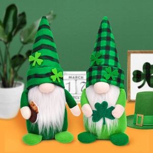 St Patricks Day Gnome Plush Decoration Irish Leprechaun Faceless Doll Lucky Shamrock Green Striped Plaid Hat Home Party Decor