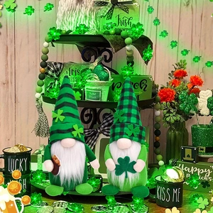 Saint Patrick's Day gnomes set with green clover hats for Irish festive home decoration