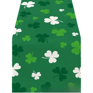 Saint Patrick's Day green shamrock clover pattern heat resistant linen table runner decor