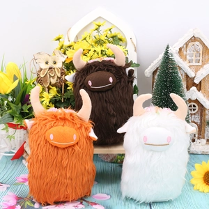 Realistic Scottish Highland Cow Plush Toy Stuffed Animal Long Hair Cow Home Ornament Christmas Party Decoration Gift For Kids Women