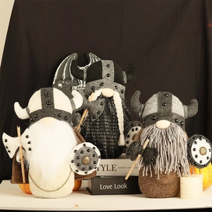 Nordic Viking Knight Gnome Christmas Decoration Plush Figurine With Horned Helmet Ax Shield Warrior Dwarf Ornament Home Party Decor