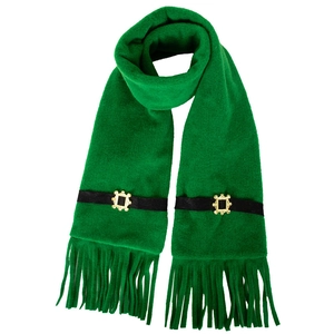 St. Patrick's Day green fleece scarf with belt buckle design and tassels for party decor