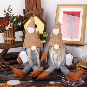 Christmas Gnome Plush Faceless Doll Rudolph Decoration With Knitted Heart Hat Coffee Gnome For Home Xmas Party Ornaments