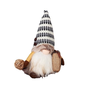 Luminous Christmas gnome doll with houndstooth knitted hat and burlap bag decor
