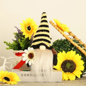 Bee Gnome Plush Faceless Rudolph Doll With Striped Hat Daisy Flower Spring Summer Bumble Bee Decoration Home Mother Day Gift