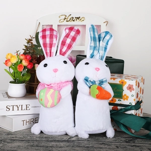Easter Glowing Rabbit Plush Doll LED Light Up Bunny Ornament Holding Carrot Egg For Holiday Home Party Decoration New Year Gift