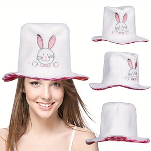 Easter Plush Bunny Rabbit Ears Top Hat Velvet White Carnival Party Headdress Costume Accessory For Women Kids Festive Decoration