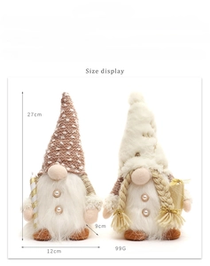 Detailed size display of Nordic plush Christmas gnomes with dimensions 27x12x9 cm