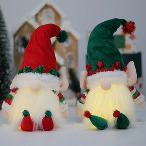 LED Light Up Christmas Gnome Plush Doll Handmade Red Green Tomte Ornament Swedish Nisse Seated Table Decoration Gift