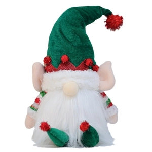 Lighted Christmas gnome plush doll with green velvet hat and red pom-poms on white background